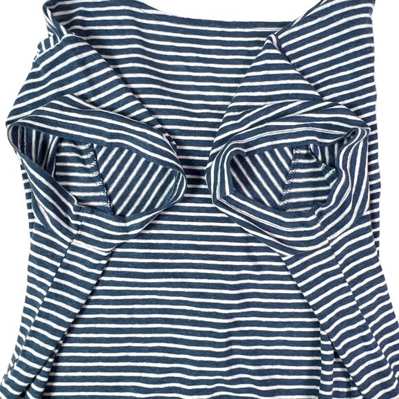 Gap Linen Blend Tee Shirt Lace Up Front Plus XXL Coastal Navy Blue White Stripes - Picture 5 of 12